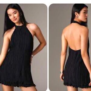 ANTHROPOLOGIE HALTER PLISSE PLAYSUIT SIZE 8 BLACK NWT